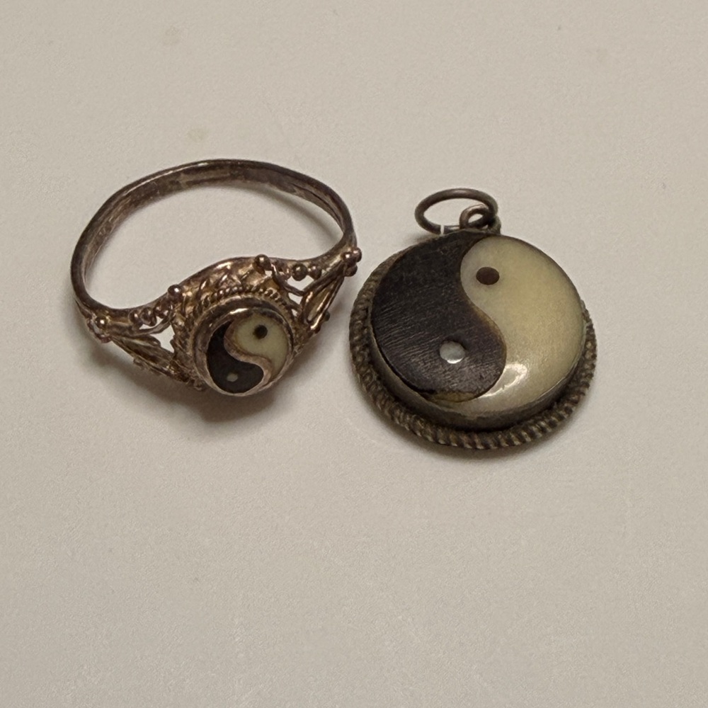 Vintage Yin Yang Pendant and Ring Set
